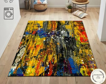 Vibrant Graffiti Art Rug: Modern Abstract Colorful Splash Design