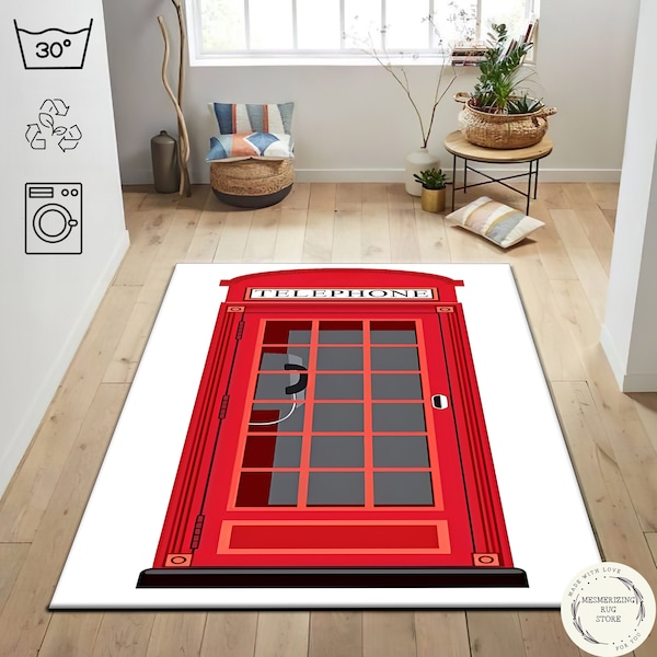 London Red Telephone Box Carpet, Red Phone Box, British Phone Box, Custom Rug, London City Rugs , Hypebeast Rug, Young Room Rug, Cool Rug