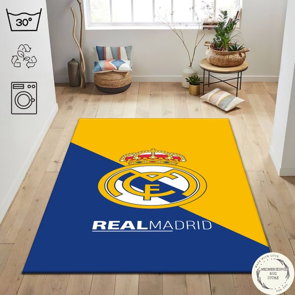 Real Madrid CF, Real Madrid Printed Rug, Washable Rug, Gift for Him, Hypebeast Rug, Sport Rug, Aesthetic Rug, Colorful Rug, Real Madrid Logo