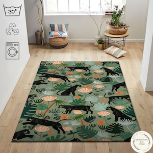 Tiger Rug, Tibetan Tiger Rug, Black Tiger Rug, Animal Themed Rug, Flower Rug, Savana Rug, Living Room Rug, Cool Rug, Tiger Themed Green Rug