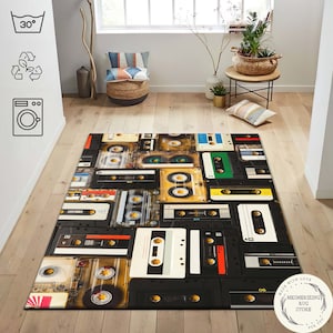 Classic Cassette Rug, Mix Tape Doormat, Unisex Rug, Tape Rug, Retro Design Rug, Cassette Rug, Music Tape Carpet, Living Room Rug, 90s Rug
