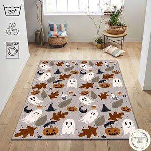Spooky Halloween Themed Rug, Ghost Rug, Holiday Party Modern Rugs, Pumpkin Rug, Gift For Spooky Season, Halloween Gift, Halloween Floor Mat