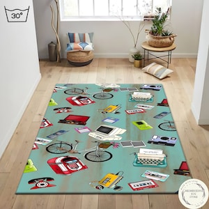 Gamer Rug, Game Room Rug, Retro Games, Arcade Rug, Childhood Items, Computer Rug, Geeky Rug, Kids Room Decor Rug, Walkman Rug, Popular Rug