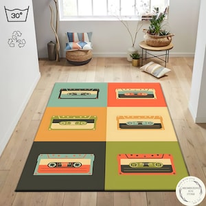Classic Cassette Rug, Mix Tape Doormat, Unisex Rug, Tape Rug, Retro Design Rug, Cassette Rug, Music Tape Carpet, Living Room Rug, 90s Rug