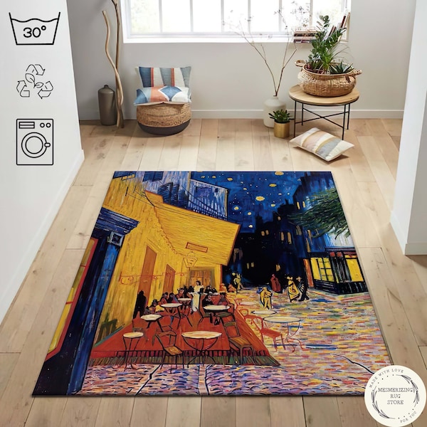 Berühmte Gemälde, Cafe Terrasse bei Nacht, Van Gogh Teppich, Waschbar Bedruckter Teppich, Wandbehang, Klassisches Kunst Design, Wohnzimmer Teppich, Kunst Teppich