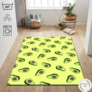 Avocado Rug, Avocado Pattern Kitchen Rug, Fruit Rug, Kitchen Decor, Cute Avocado Floormat, Green Yellow Kitchen Rug, Colorful Rug, Cute Rug