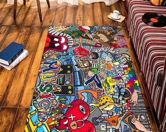 Graffiti Teppich 60cm Rund - Urban Street Art Design Für Jugendzimmer