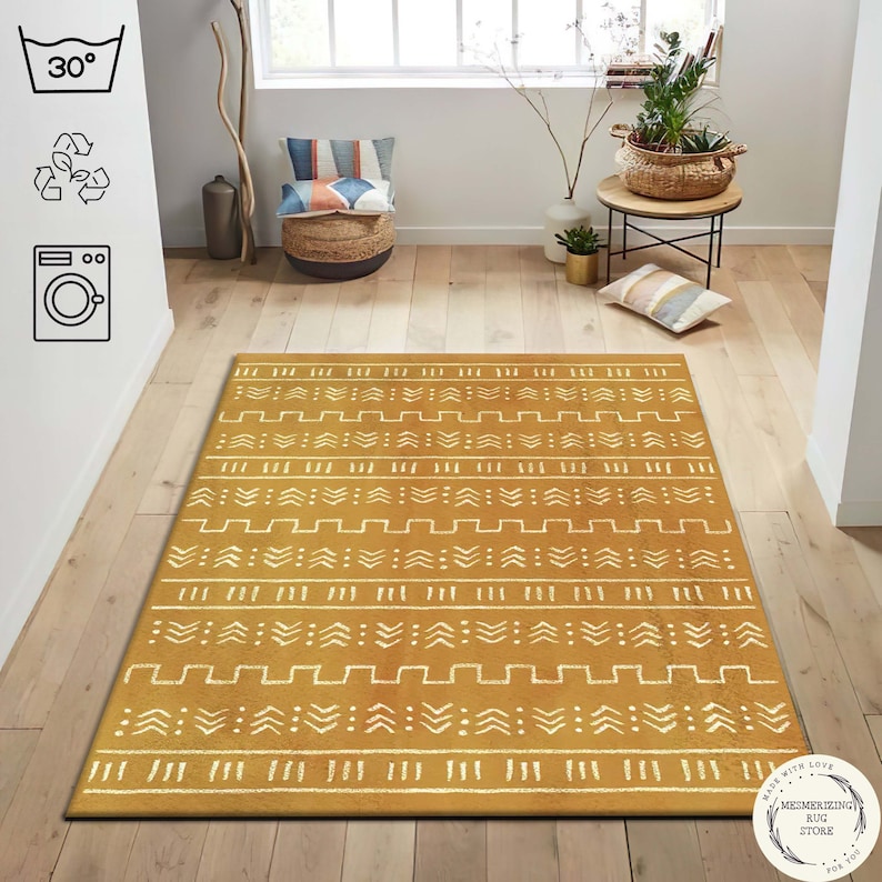 Mustard Aztec Rug: Scandinavian Boho Style Minimal Rug image 1