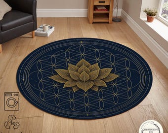 Lotus Mandala Round Rug Sacred Geometry Decor