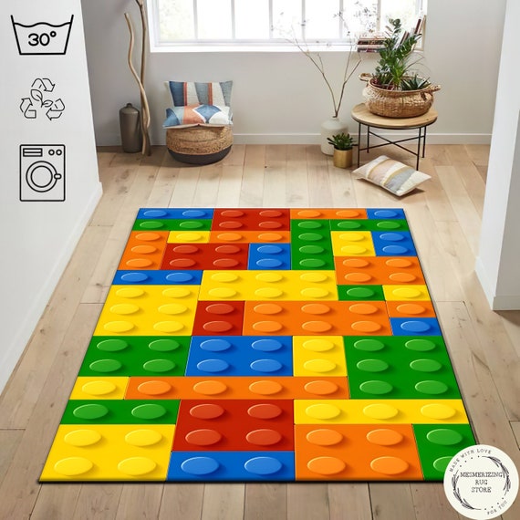 Lego Rug for Kids Room, Colorful Plastic Building Blocks Rug, Gift