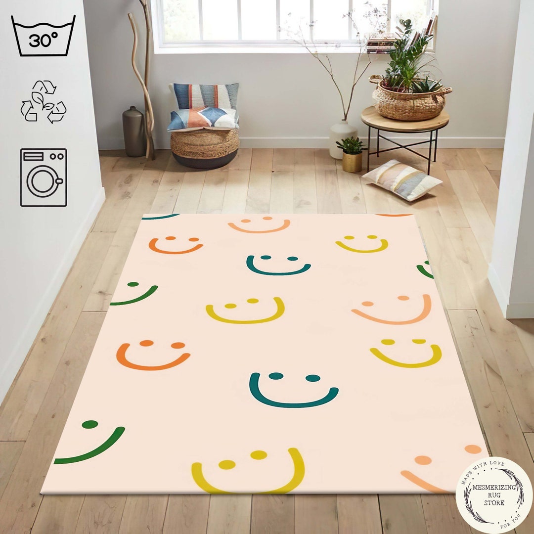 Smiley Face Rug, Pastel Color Smile Rug, Groovy Rug, Nursery Rug, Funky ...