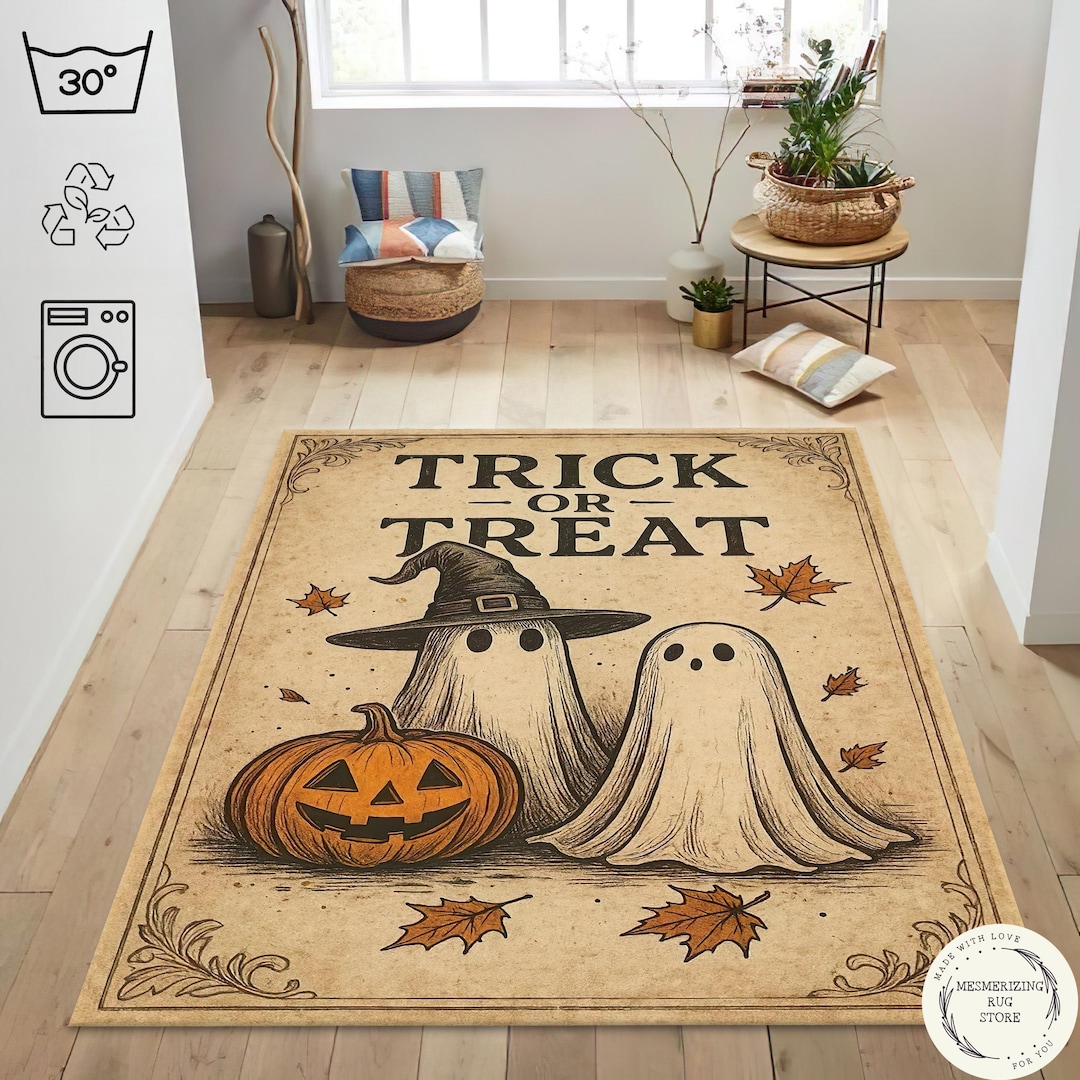 Vintage Halloween Rug: Ghost, Pumpkin, Fall Decor - Etsy