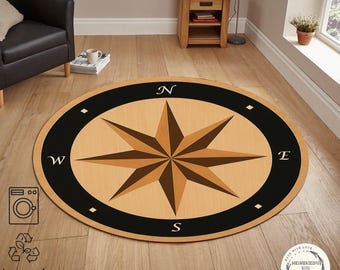 Compass Rose Round Rug Nautical Geometric Home Decor