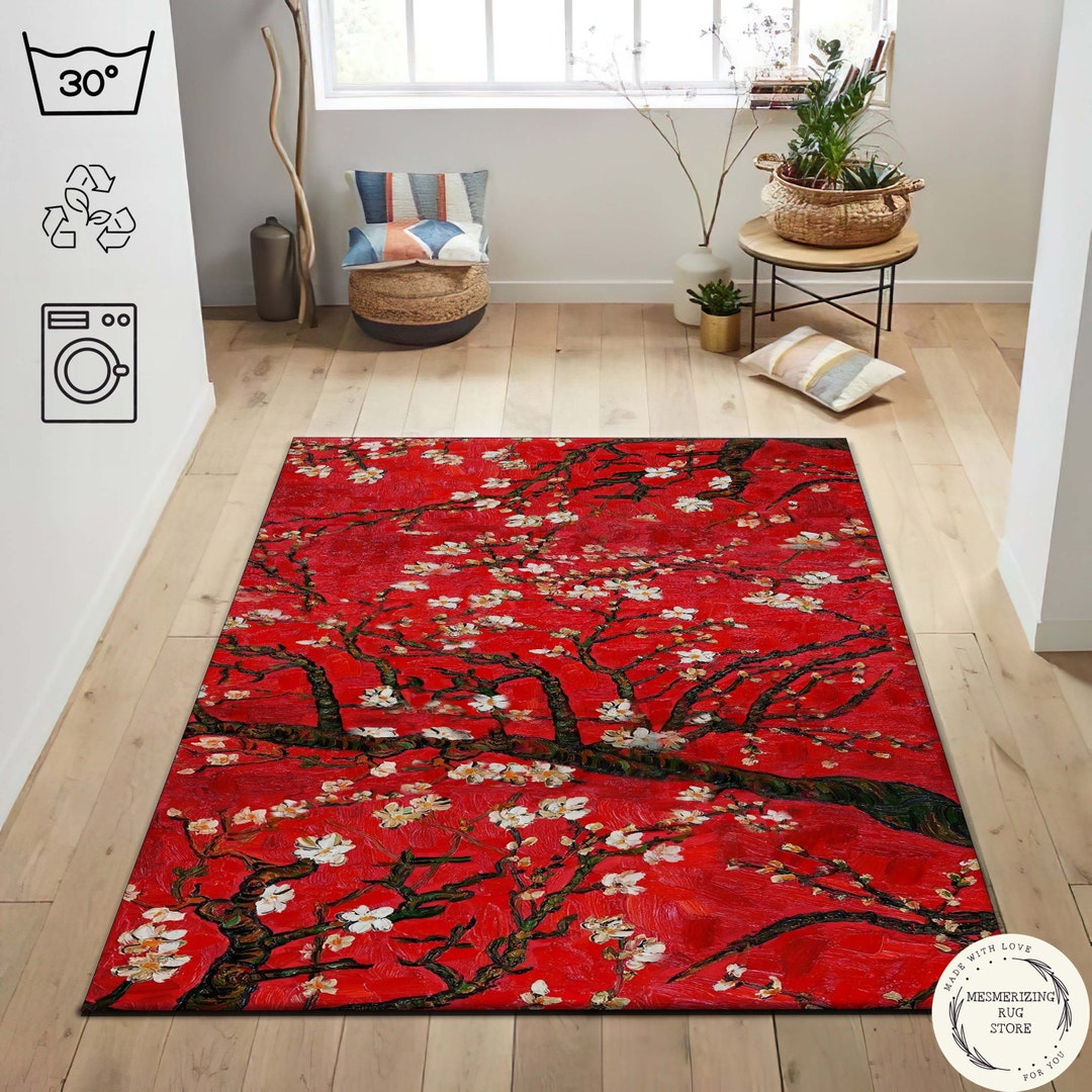 Van Gogh Almond Blossom Rug: Famous Paintings Red Floral Art Deco Rug ...