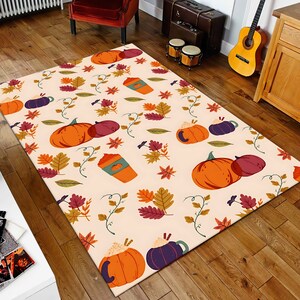 Pumpkin Fall Rug, Autumn Leaves Area Rug, Pumpkin Spice Decor, Cozy Thanksgiving Carpet, Cottagecore Fall Decor, Harvest Season Rug imagen 2