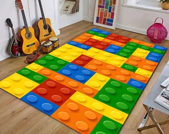 Lego Rug for Kids Room, Colorful Plastic Building Blocks Rug, Gift