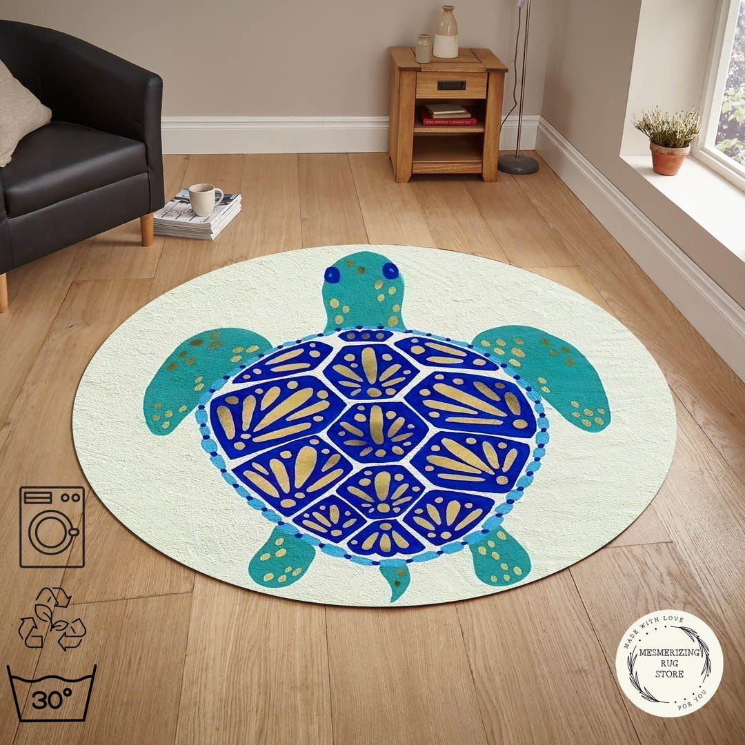 Throw Rug Turtle Turtle Art Round Rug, Coastal Boho Modern Home Decor - Etsy