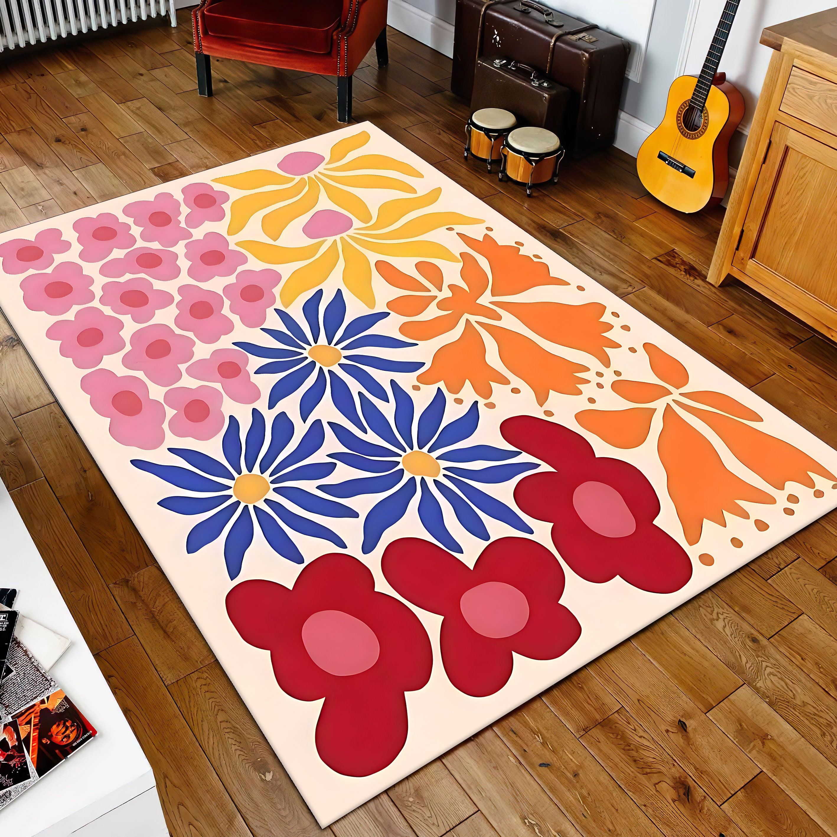 Discover Vintage Rétro Fleur Tapis