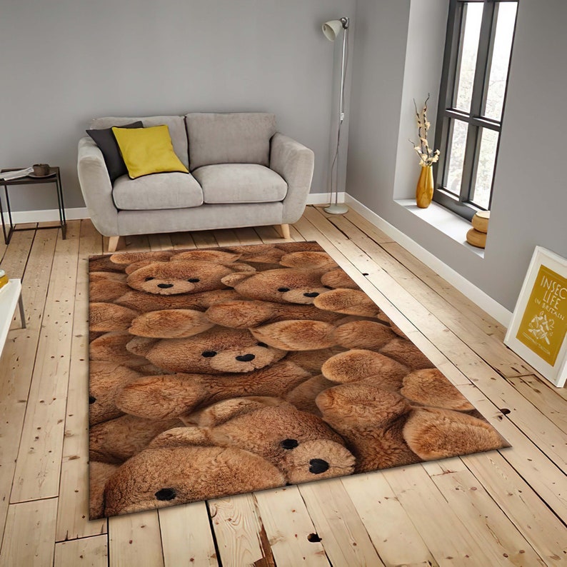 Teddy Bear Rug Brown Bear Fluffy Look Carpet Nursery Rug Etsy