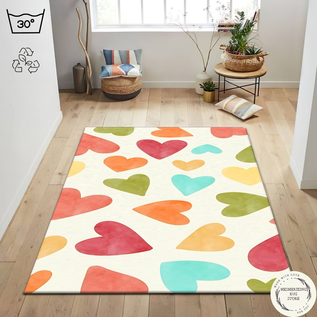 Watercolor Heart Pattern Rug: Kids Room Decor for Girls - Etsy