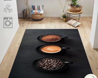 Modern Coffee Rug for Kitchen – Espresso Bar Floor Decor