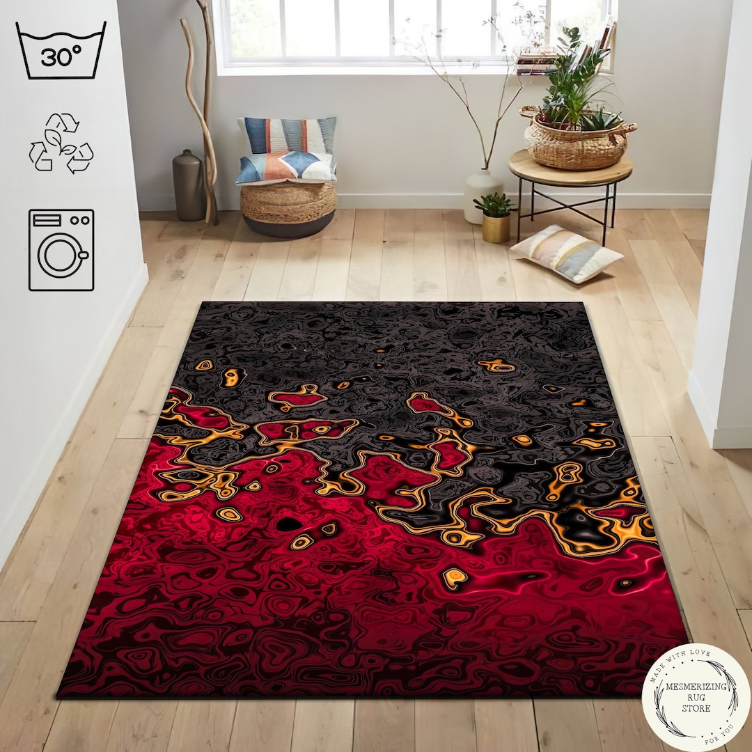 Digital Art Rug, Black and Red Rug, Colorful Rug, Abstract Rug