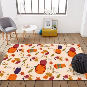 Pumpkin Fall Rug, Autumn Leaves Area Rug, Pumpkin Spice Decor, Cozy Thanksgiving Carpet, Cottagecore Fall Decor, Harvest Season Rug imagen 7