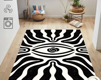 Trippy Eye Rug: Psychedelic Optical Illusion Black and White Carpet