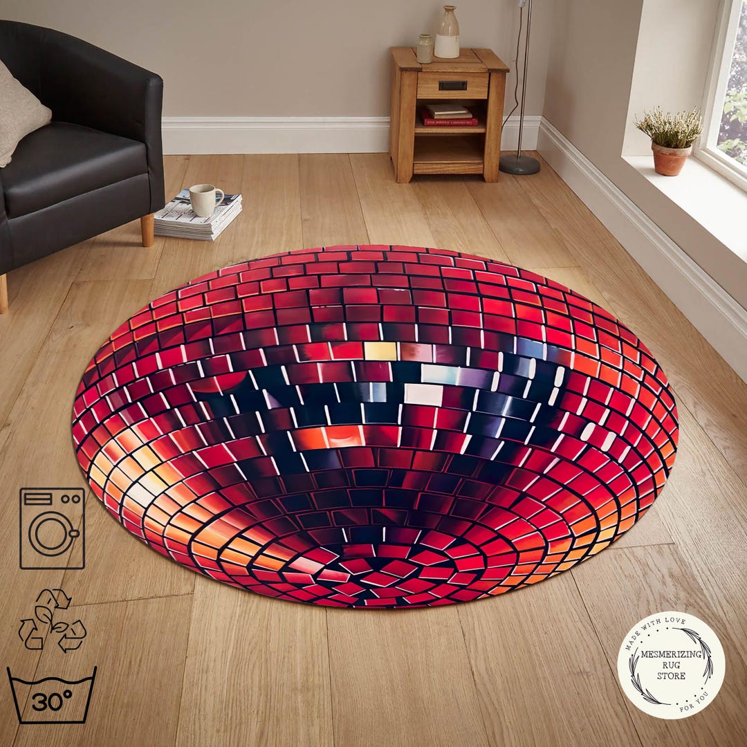 Red Disco Ball Round Rug Retro Pop Art Modern Statement Floor Decor - Etsy