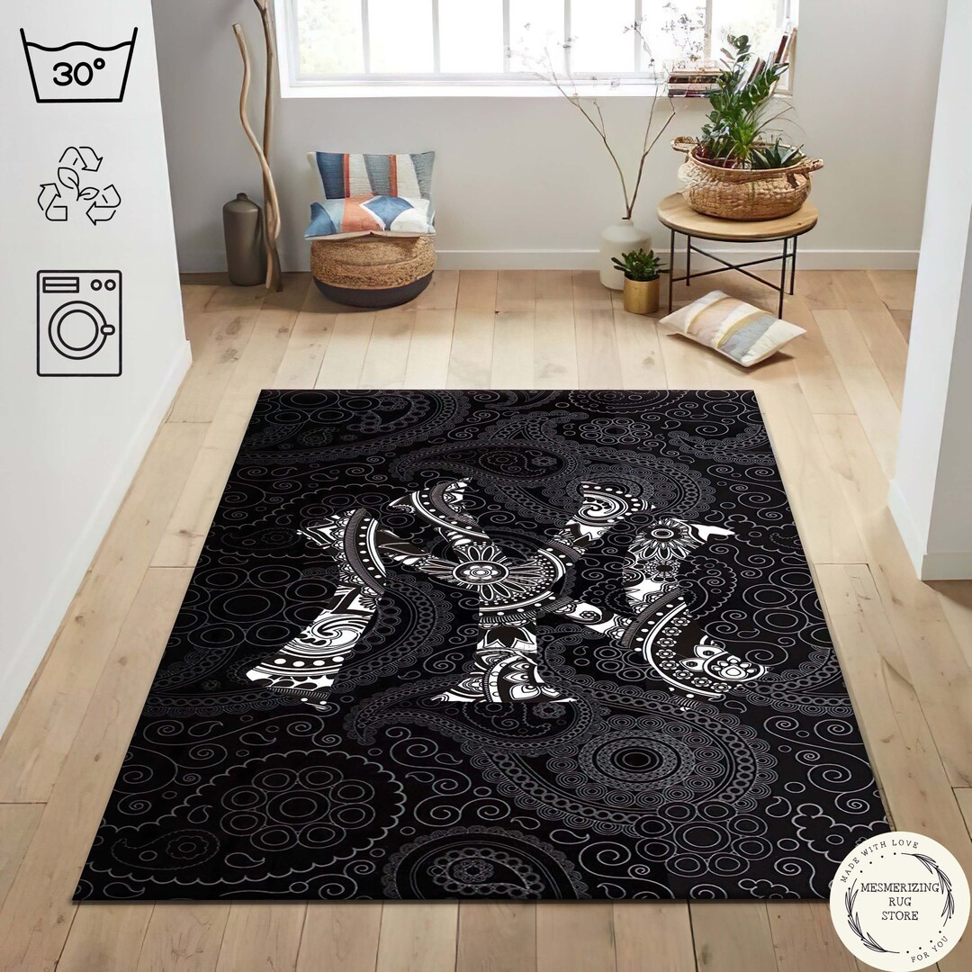 New York City Carpet Flower Pattern Black and White Rug Etsy