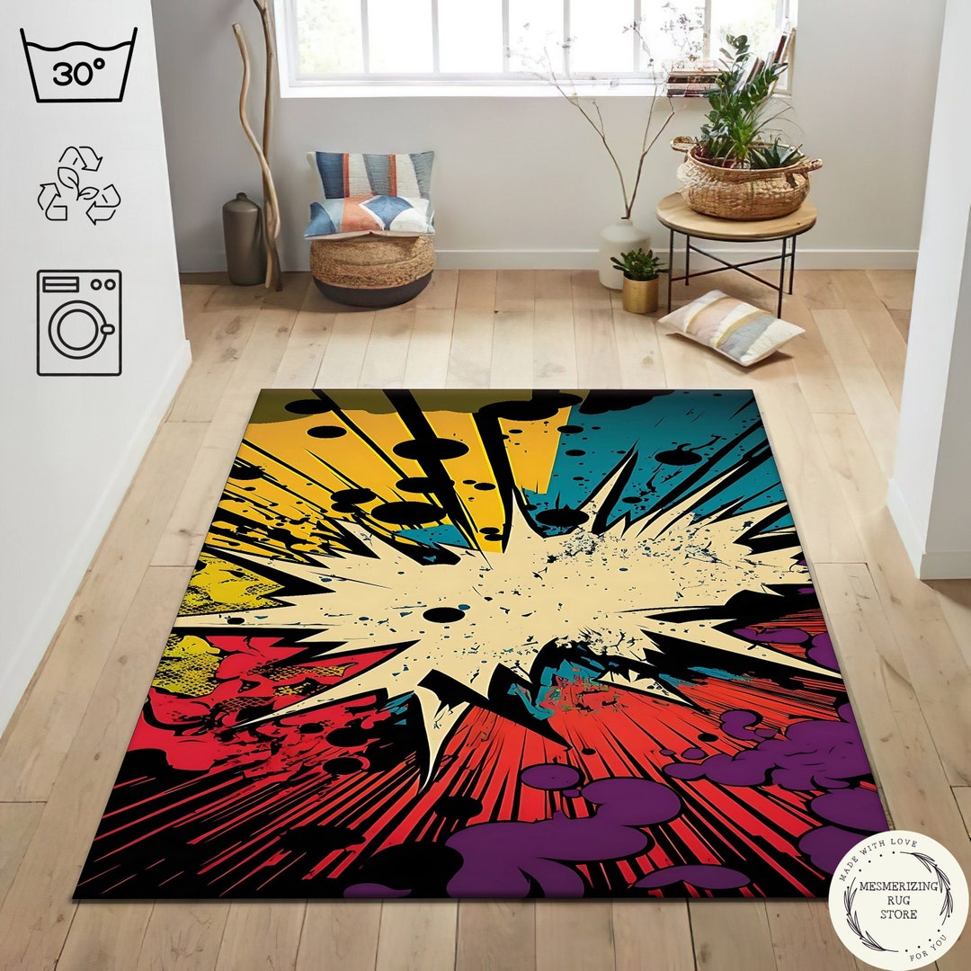 Explosion Pattern Rug: Vibrant Comic Pop Art Decor Young Room Rug - Etsy