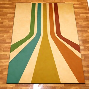 Retro Rainbow Rug, 70s Striped Area Rug, Mid Century Modern Carpet, Groovy Vintage Decor, Mustard Orange Green Rug, Dopamine Home Decor image 6