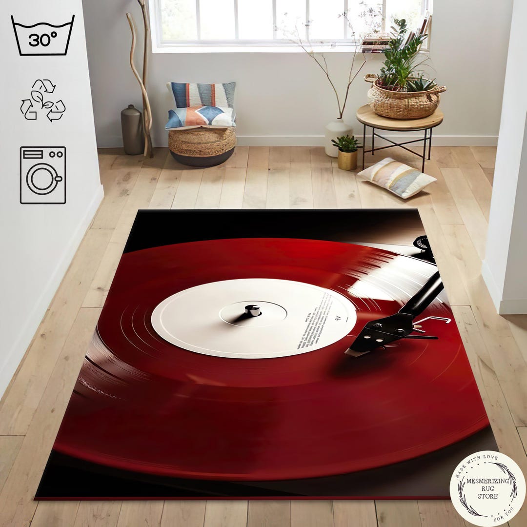 Vinyl Record Area Rug Retro Music Theme Modern Red Turntable Carpet - Etsy