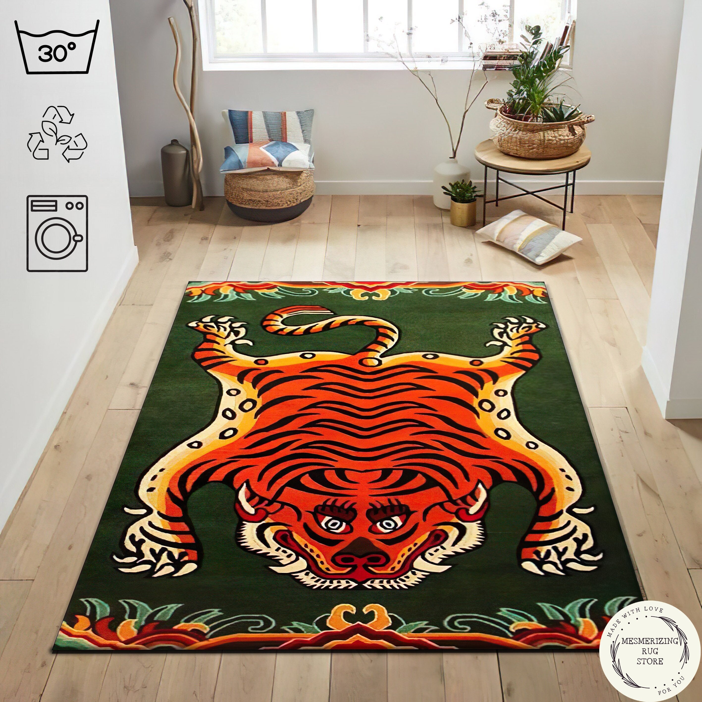Tibetan Tiger Rug: Bohemian Style, Vibrant Colors, Retro Carpet - Etsy