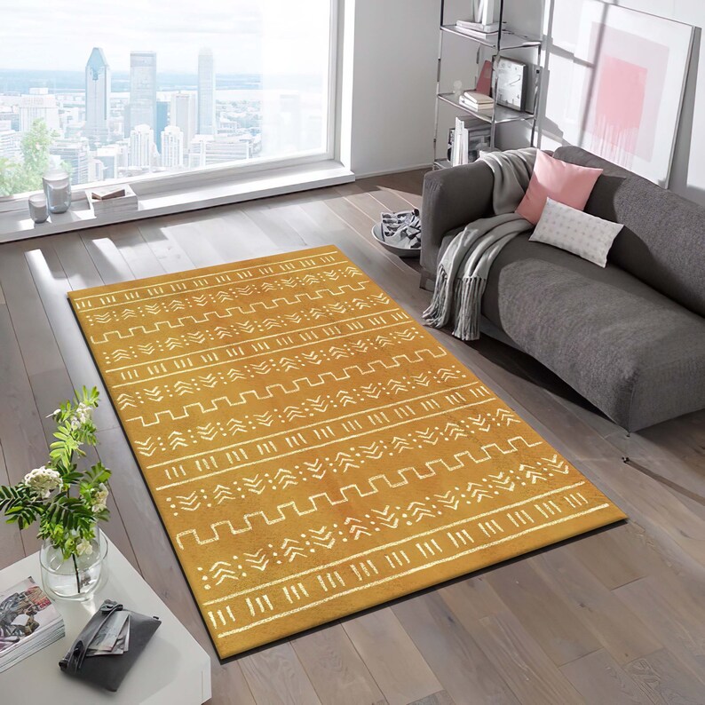 Mustard Aztec Rug: Scandinavian Boho Style Minimal Rug image 3