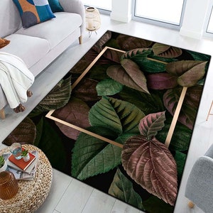 Green Leaf Pattern Rug: Botanical Office Decor, Living Room Carpet - Etsy