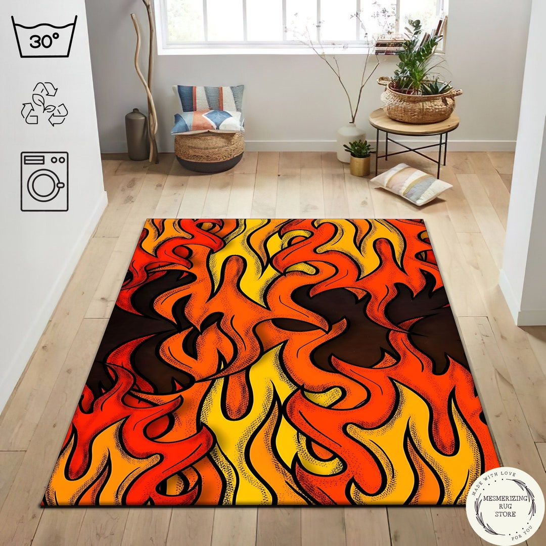 Flame Pattern Rug: Modern Orange Fire Rug - Etsy