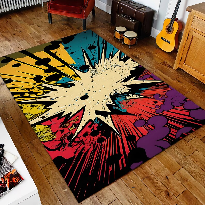 Explosion Pattern Rug: Vibrant Comic Pop Art Decor Young Room Rug - Etsy