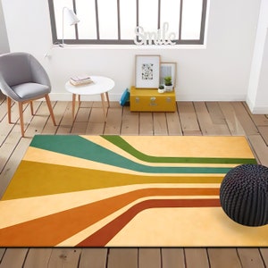 Retro Rainbow Rug, 70s Striped Area Rug, Mid Century Modern Carpet, Groovy Vintage Decor, Mustard Orange Green Rug, Dopamine Home Decor image 7