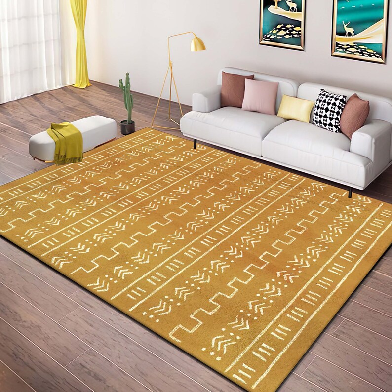 Mustard Aztec Rug: Scandinavian Boho Style Minimal Rug image 6