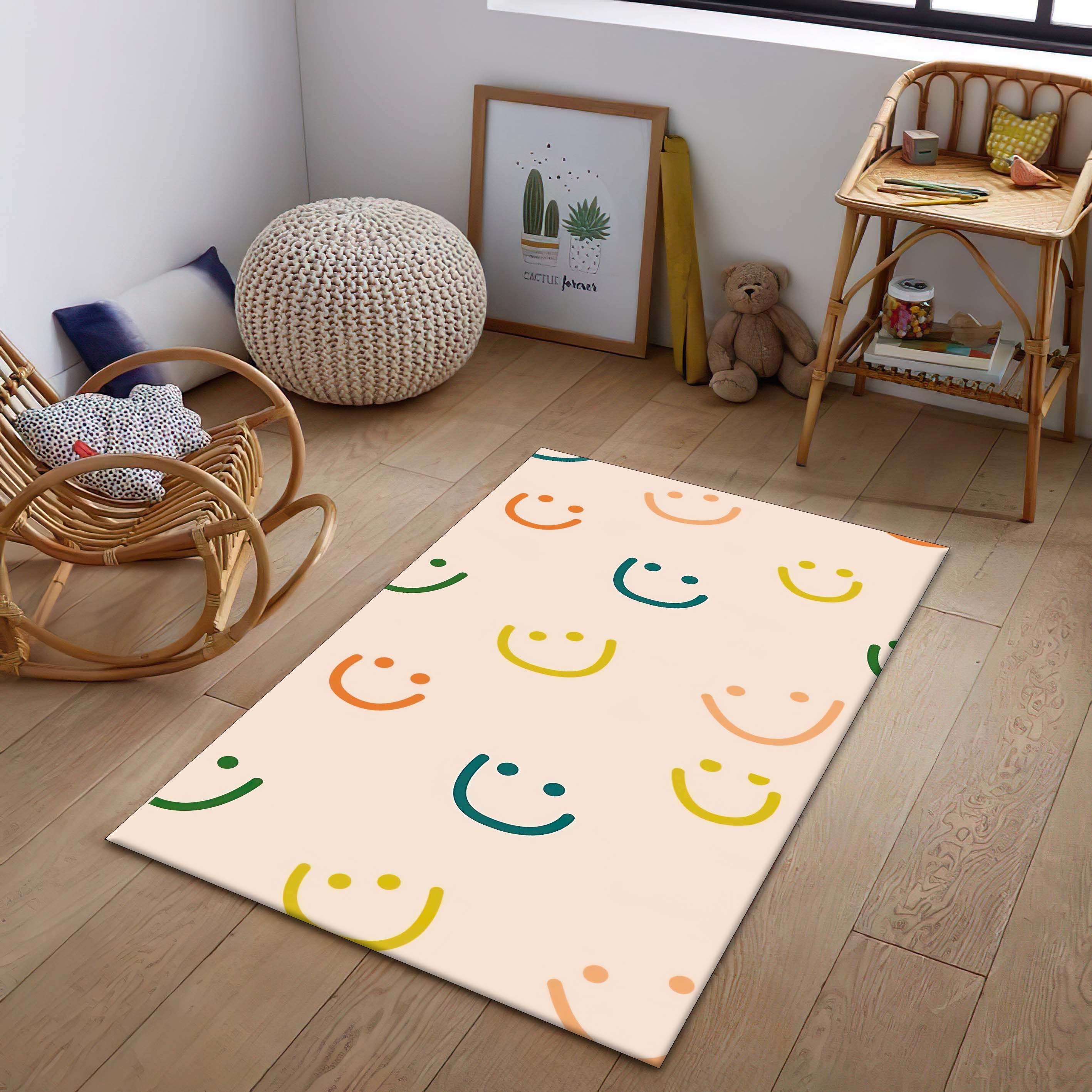 Smiley Face Rug, Pastel Color Smile Rug, Groovy Rug, Nursery Rug, Funky ...