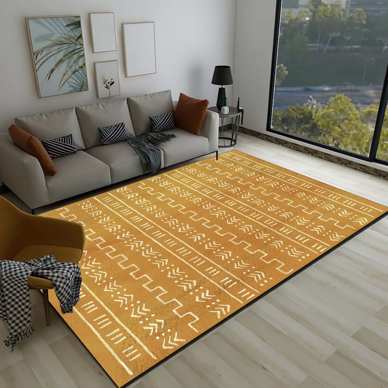 Mustard Aztec Rug: Scandinavian Boho Style Minimal Rug image 2