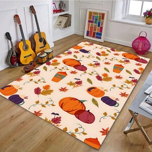 Pumpkin Fall Rug, Autumn Leaves Area Rug, Pumpkin Spice Decor, Cozy Thanksgiving Carpet, Cottagecore Fall Decor, Harvest Season Rug imagen 6
