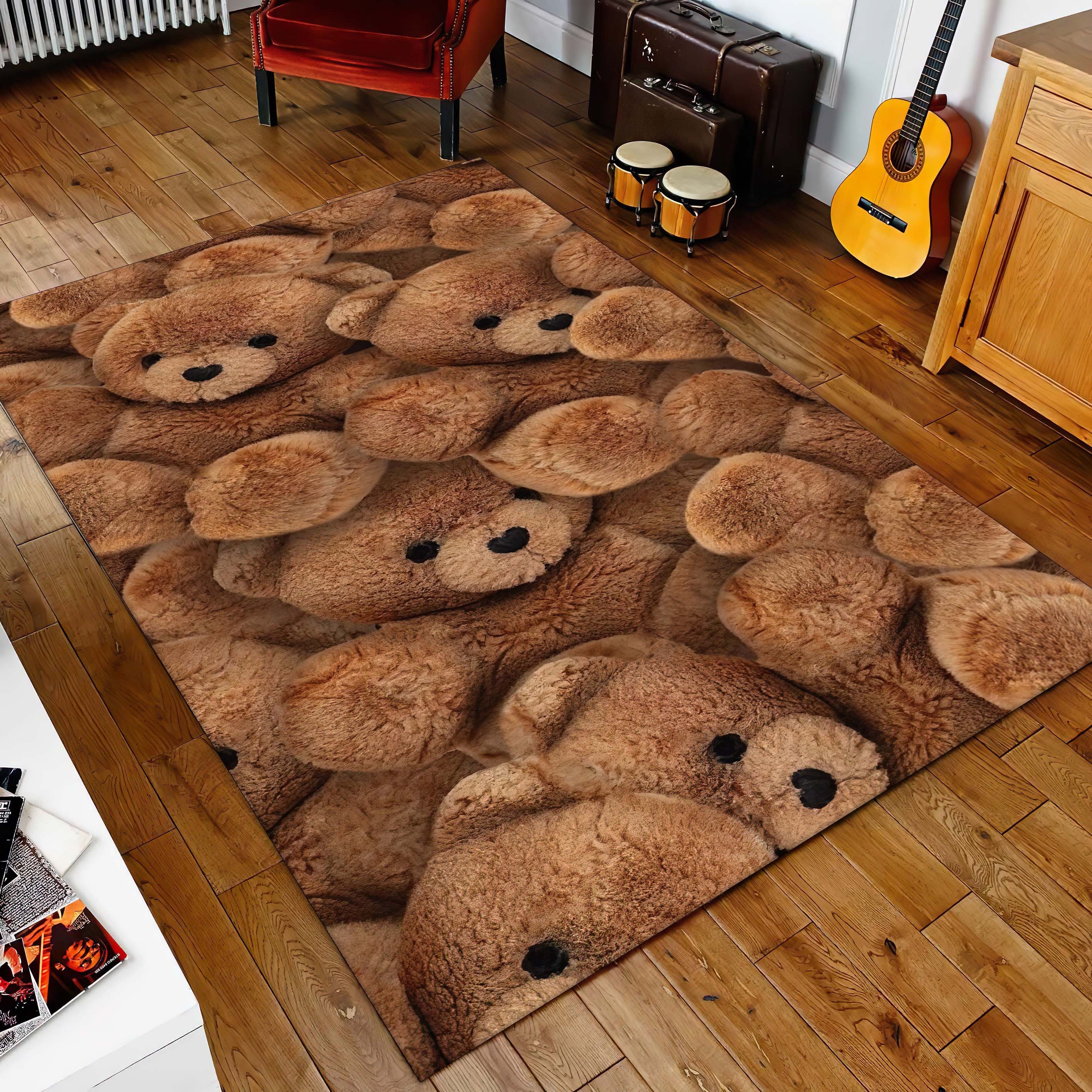 Teddy Bear Rug Brown Bear Fluffy Look Carpet Nursery Rug Etsy