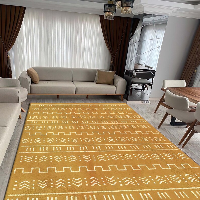 Mustard Aztec Rug: Scandinavian Boho Style Minimal Rug image 5
