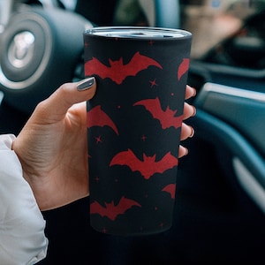 Vaso de Halloween 20 oz. Murciélagos vampiros rojos, Mágico, Gótico, Gótico, Café, Taza de Viaje Vintage Spooky Season Y2K Witchy Gift Retro Mejor Amigo