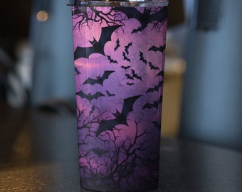 Halloween Tumbler Neon Pink Purple Bats, Magical, Halloween Coffee, Travel Cup, Vintage, Spooky Season, Y2K Witchy Gift Retro Best Friend
