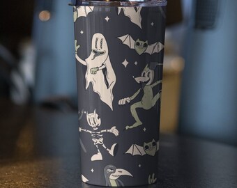 gobelet d'Halloween vintage, mignon, cadeau drôle de tête de mort, squelette, café, tasse de voyage sorcellerie vintage bohème sarcastique, Halloween Summerween Y2K