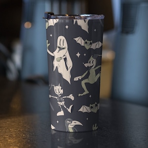 Vaso vintage de Halloween, lindo, regalo divertido de calavera, esqueleto, café, taza de viaje brujería vintage boho sarcástico, Halloween Summerween Y2K