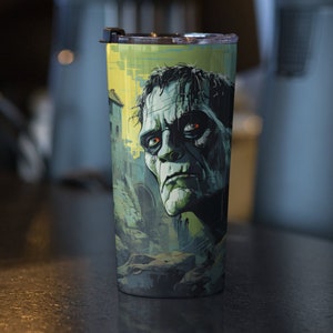 Halloween Tumbler Classic Horror Frankenstein Monster, Halloween Coffee, Travel Cup, Vintage Spooky Season Y2K Witchy Gift Retro Best Friend
